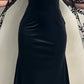 Black Velvet Slim Mermaid Dress - Tulle Floral Embroidery Vintage Party Gown gh6973