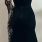 Black Velvet Slim Mermaid Dress - Tulle Floral Embroidery Vintage Party Gown gh6973