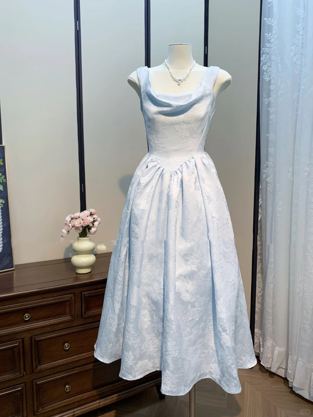 Hellblaues elegantes Heimkehrkleid für Mädchen, lang, Satin, Ballkleid, Abendkleid, Partykleid, Geburtstagskleid, Brautjungfernkleid, gh4544