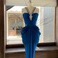 Langes, elegantes, blaues Satin-Abendkleid mit exquisiter Perlenverzierung (gh6769)