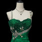Green Vintage Fashion Elegant Exquisite Beaded Lace Long Satin Floor Length Trailing Ball Gown Evening Gown Party Dress gh3816