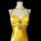 Robe de soirée élégante jaune à col en V et strass, longue sirène, jupe queue de poisson, en satin, longueur au sol, robe de bal, robe de soirée, gh3820