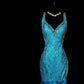 Robe de soirée élégante à col en V et motif floral, style sirène, longue, en satin, longueur au sol, robe de bal, gh3818