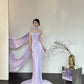 Robe de soirée sirène en satin, élégante et romantique, violette, à la mode, longue, slim, longueur au sol, traîne, robe de bal, gh3734