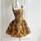 Yellow New Fashion Short Three-Dimensional Embossed Jacquard Fabric Satin Homecoming Dress Birthday Party Dress Cocktail Party Dress Evening Dress Prom Dress Evening Dress gh3964