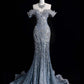 ✨💎Silberblau, luxuriös, Schwerindustrie, funkelnd, wunderschön, elegant, exquisite Perlenbesatz, atemberaubendes langes Meerjungfrauenkleid mit Pailletten, bodenlanges Schleppkleid, Ballkleid, Abendkleid, Hochzeitskleid, gh4114