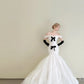 girlhomeshops-Vintage Black-White Contrast Bow Off-Shoulder Mermaid Court Style Wedding Gown gh6026