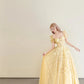 girlhomeshops-Vintage Goose Yellow Puff Sleeve Sequin Swing Court Style Evening Gown gh6028