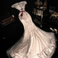 Robe de soirée longue en tulle, perles et paillettes, couleur champagne, gh4424