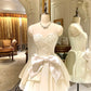 Girlhomeshops-White bow short satin tulle homecoming dress birthday party dress eighth grade dress gh5292