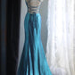 Blaues elegantes Satin-Lang-Meerjungfrauen-Schlankschnitt-Bodenlanges Ballkleid-Abendkleid-Abschlussballkleid gh4201