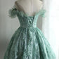 Green girl cute one shoulder flower bud print short princess dress adult birthday party homecoming dress gh4325