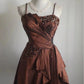 Brown retro palace puff short homecoming dress princess dress taffeta satin handmade beading adult ceremony birthday party gh4374