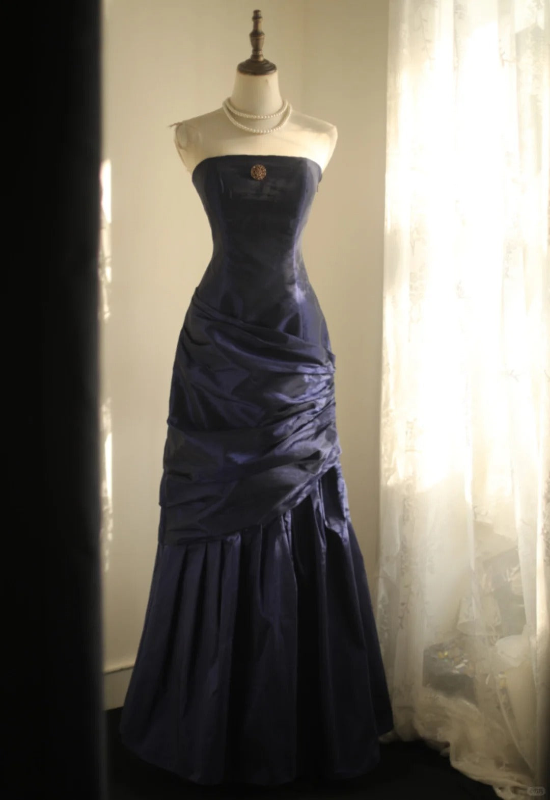 girlhomeshops-Blue mermaid long satin fishtail ball princess prom dress evening gown gh5742