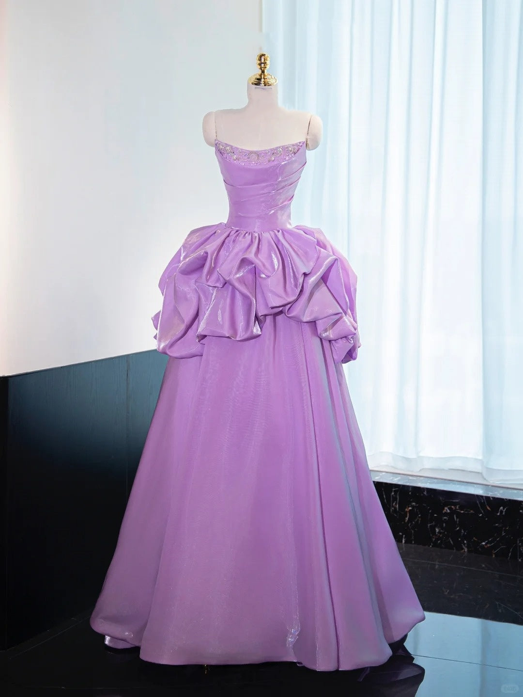 Lila Violett Prinzessin Langes Bodenlanges Satin Ballkleid Abendkleid gh4549