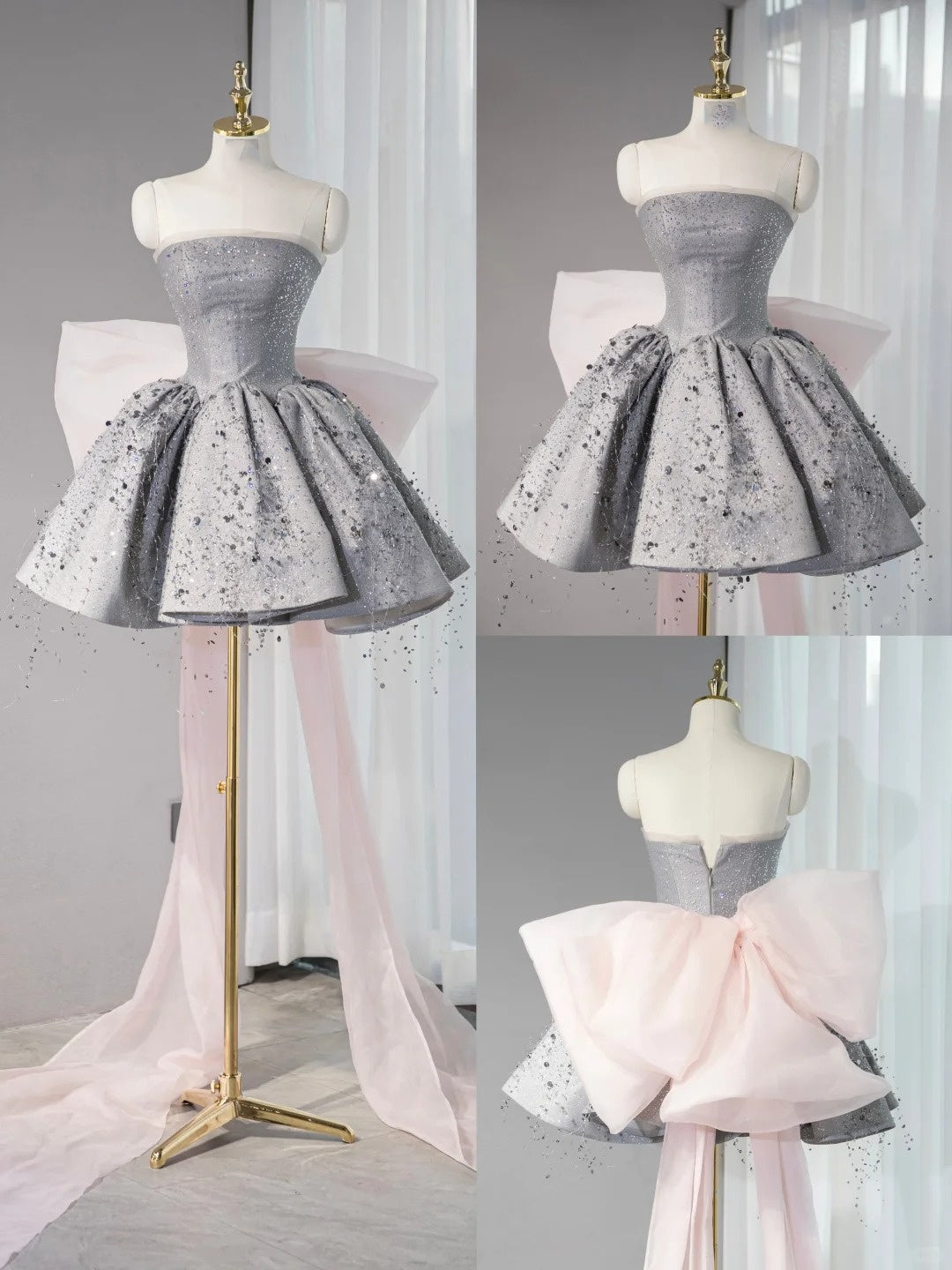Silbernes funkelndes Homecoming-Kleid, kurze Pailletten, Ballkleid, Abendkleid, Abschlusskleid, Partykleid, gh4555