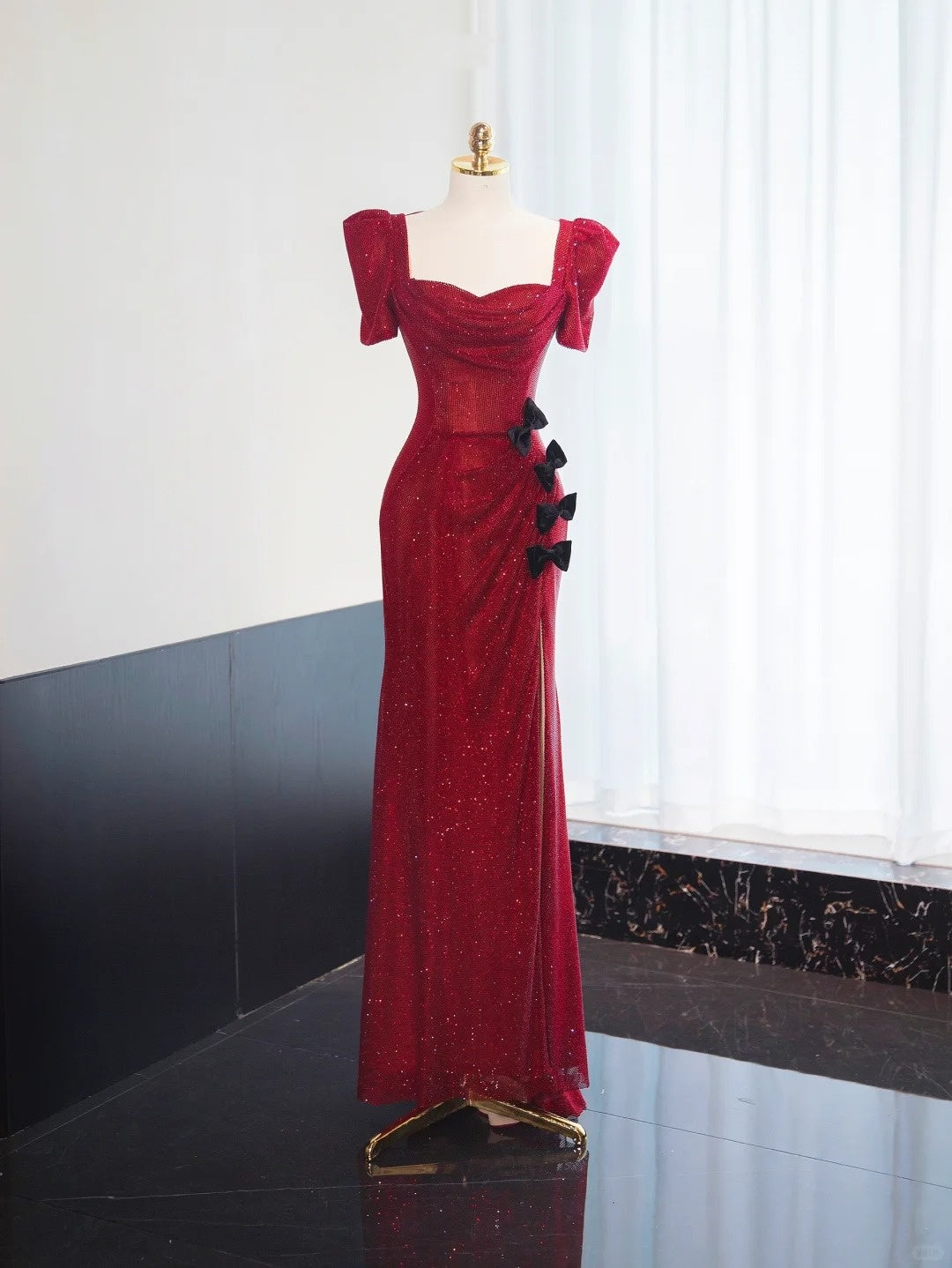 Rotes wunderschönes glänzendes langes bodenlanges Ballkleid mit Pailletten, Abendkleid, Abschlusskleid, gh4551