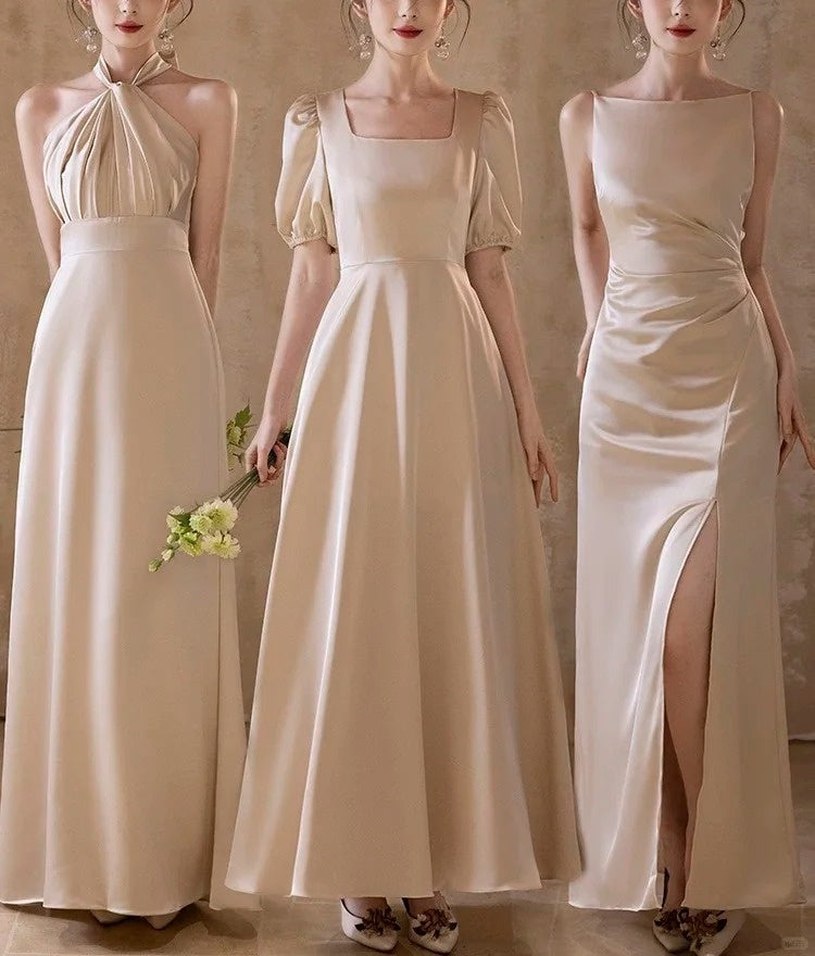 Champagner Elegante Mode Lange Satin Ballkleid Abendkleid Partykleid Brautjungfernkleider Ballkleid Hochzeit Mutter des Jahres Kleid gh3998