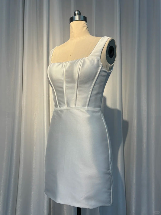 ✨Girlhomeshops🔥 Discount: 5% off orders over $100-White Classic short satin backless homecoming dress prom dress back to school outfits gh4971