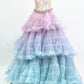 Girlhomeshops-Pink purple blue colorful fashion gradient gorgeous beading shiny elegant long layered tulle ball gown gh5321