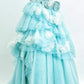 Girlhomeshops - Blau/Rosa Blumenmuster, modisch, wunderschön, elegant, lang, gestuftes Tüll-Ballkleid gh5323