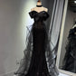 Girlhomeshops -Black shiny elegant long sequined tulle Prom dress evening gown graduation dress gh5107