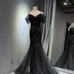 Girlhomeshops -Black shiny mermaid long sequined ball gown evening dress graduation dress gh5112