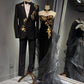 Girlhomeshops -Black shiny elegant long gold sequined tulle trailing ball gown evening gown graduation gown gh5108