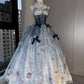Girlhomeshops - Grau Blau Fantasie Blumen Lange Tüll Ballkleid Quinceanera Kleider gh5052