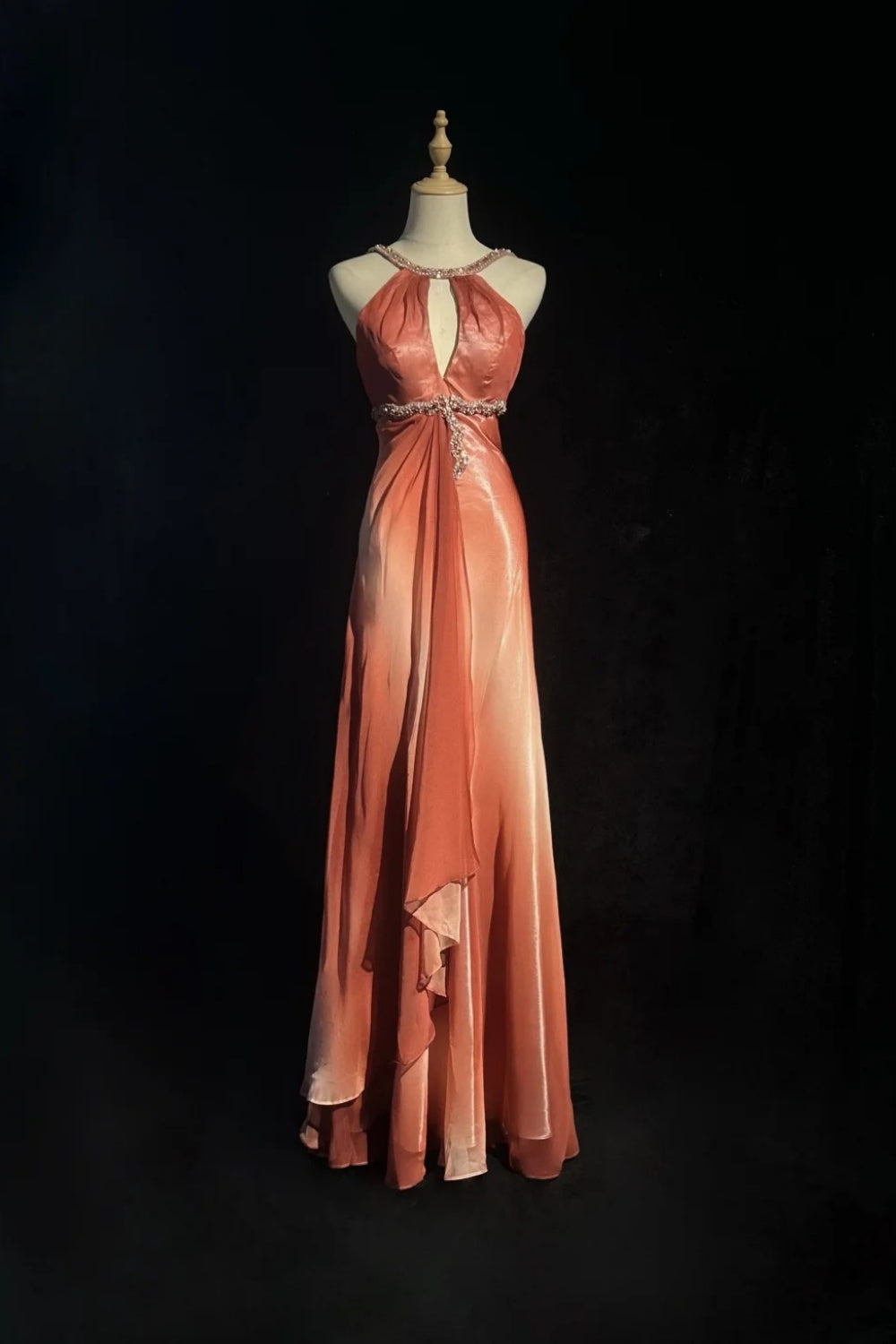 girlhomeshops - Robe de bal longue en mousseline orange élégante à dégradé de perles gh6246