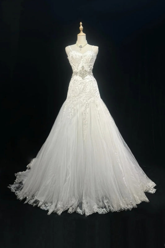 girlhomeshops-White, Exquisitely Beaded, Gorgeous Long Wedding Dress Tulle gh6242