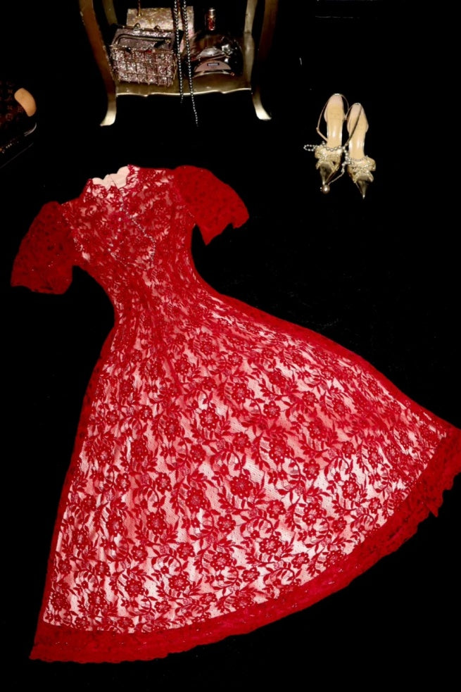 Exquisites kurzes rotes Spitzenkleid/Cocktailkleid/Geburtstagskleid gh6818