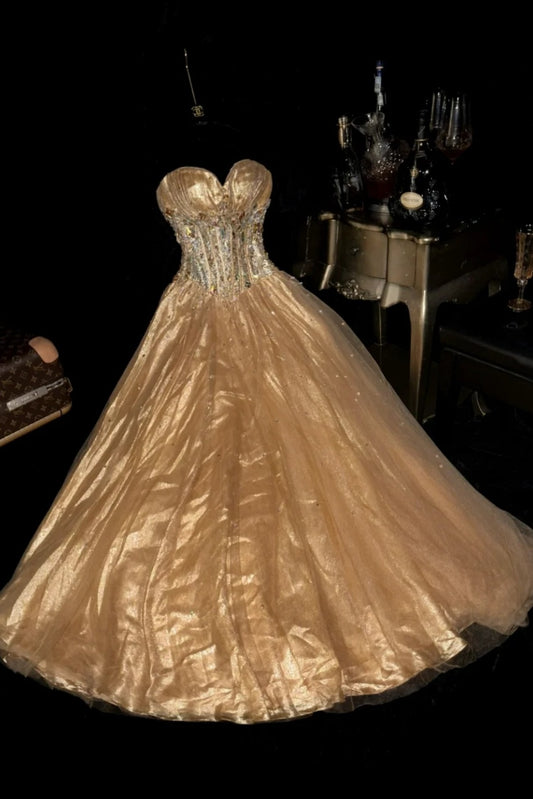 Golden, gorgeous, shiny, elegant long graduation gown, evening gown gh6813