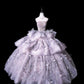 Märchenhaftes, luxuriöses, trägerloses Ballkleid im Feder-Stil aus Lavendel-Tüll mit mehreren Lagen – ein atemberaubendes Kleid für märchenhafte Hochzeiten und Dinnerpartys (gh6544)