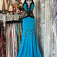 Girlhomeshops - Robe de soirée longue et élégante à bretelles et perles bleues, gh5187