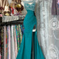 girlhomeshops-Green retro-style long satin dressgh6126