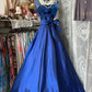 Blue long stylish elegant satin ball gown evening dress gh4472