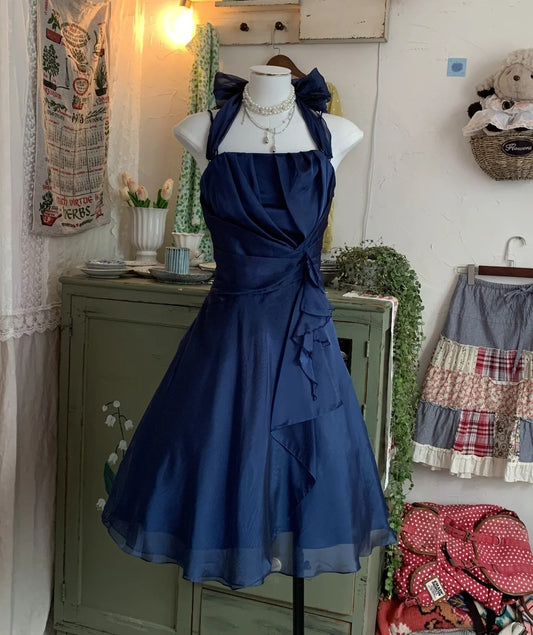 Robe de soirée courte en mousseline de soie et tulle, élégante et scintillante, bleue, pour fête d'anniversaire, bal de promo, gh3921