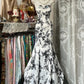 Girlhomeshops - Robe de soirée longue en satin noir à fleurs, élégante, coupe trapèze, gh5171