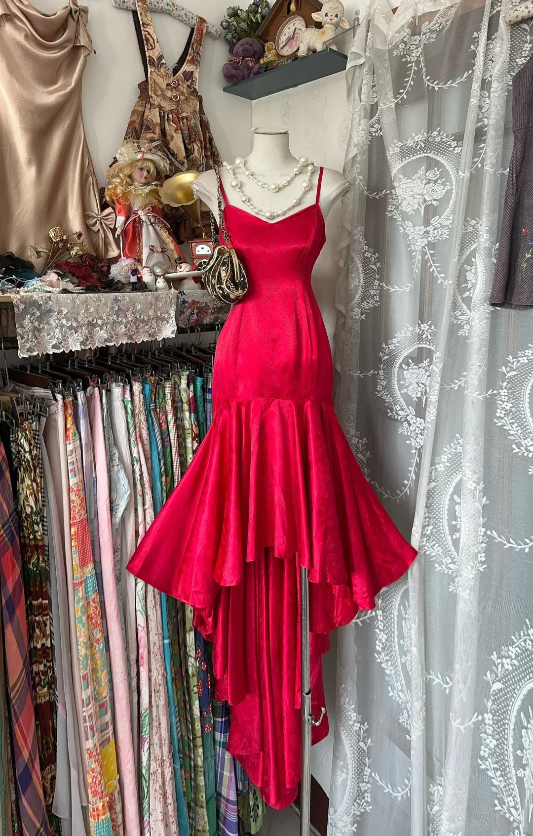 Robe de soirée sirène rouge longue en satin à bretelles spaghetti, magnifique robe de bal gh4394