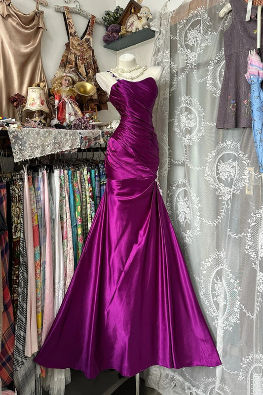 girlhomeshops-New retro dress, purple satin dress gh61278