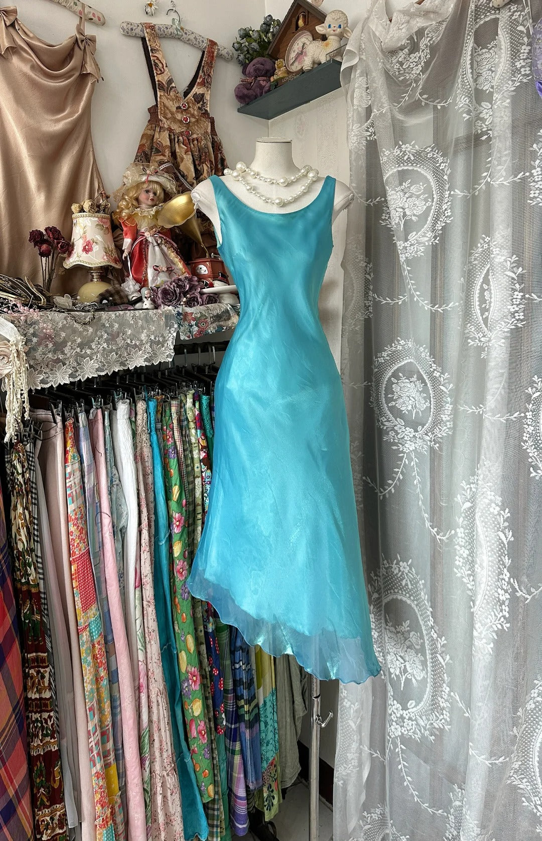 Robe de soirée bleue vintage, magnifique robe longue en tulle, robe de bal, gh4778