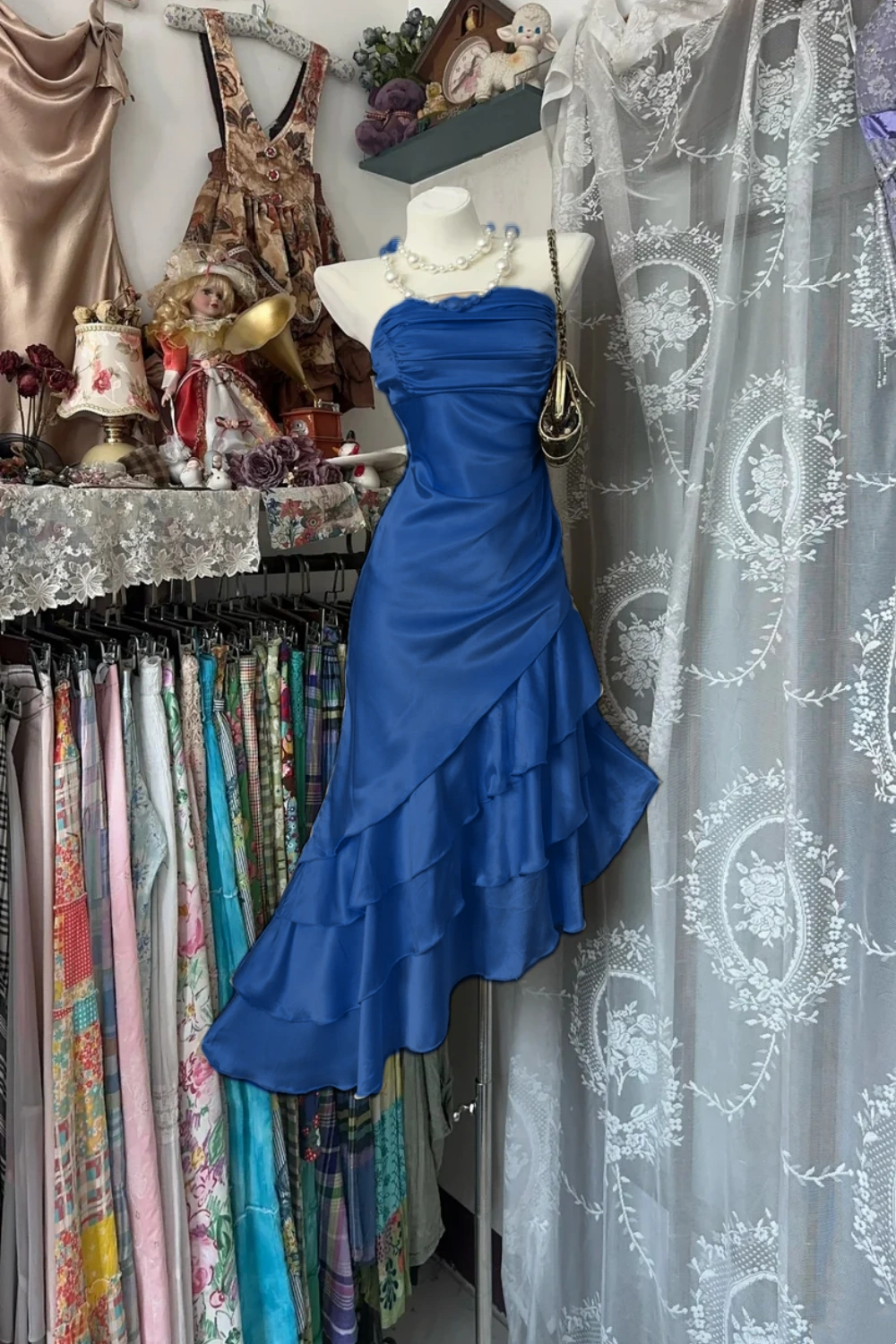 Girlhomeshops-Champagne Short Ruffle Satin Homecoming Dress Birthday Dress gh5246