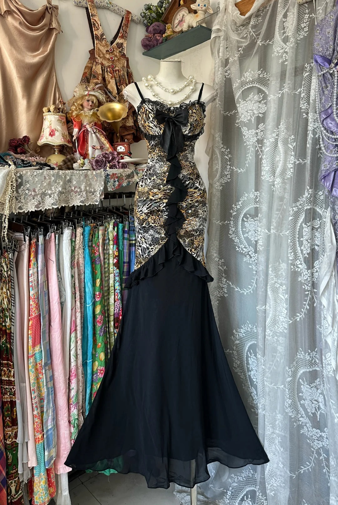 Girlhomeshops - Robe de soirée longue en mousseline de soie, imprimé léopard noir, élégante, gh5189