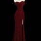 Robe de soirée bordeaux brillante à paillettes et queue de poisson gh4363