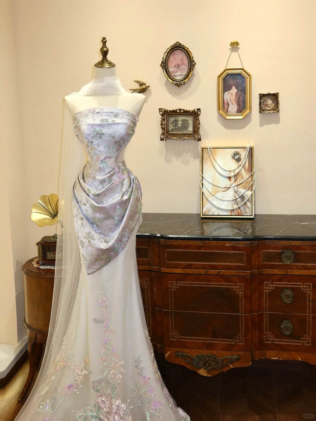 Rosa Weiß Elegante Blumen Lange Bodenlangen Satin Tüll Ballkleid Abendkleid Partykleid Brautkleid gh4190