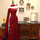 Robe de soirée sirène longue rouge à fleurs appliquées, élégante et fine, gh4238