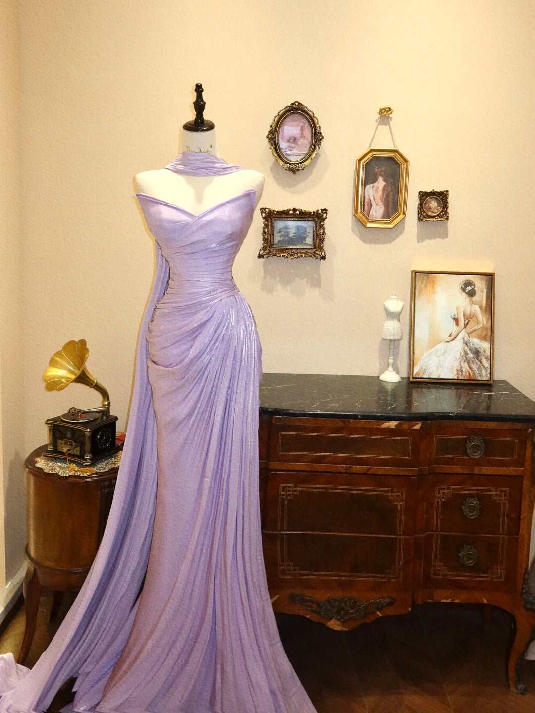 Lila Elegante Schöne Lange Bodenlangen Satin Ballkleid Abendkleid Partykleid gh4191