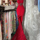 Robe de soirée longue sirène en dentelle rouge exquise gh6684