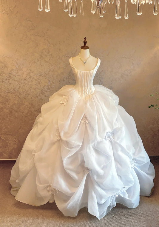 White wedding floral long bridal gown gh6914